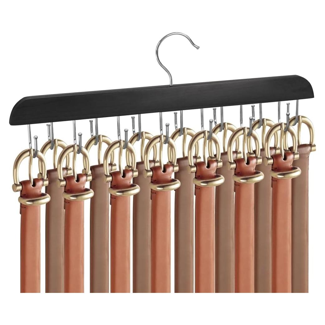 Perchero de Cinturones Taefuwr Negro, Soporte Giratorio 360°