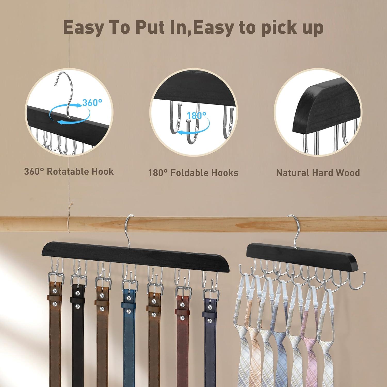 Perchero de Cinturones Taefuwr Negro, Soporte Giratorio 360°