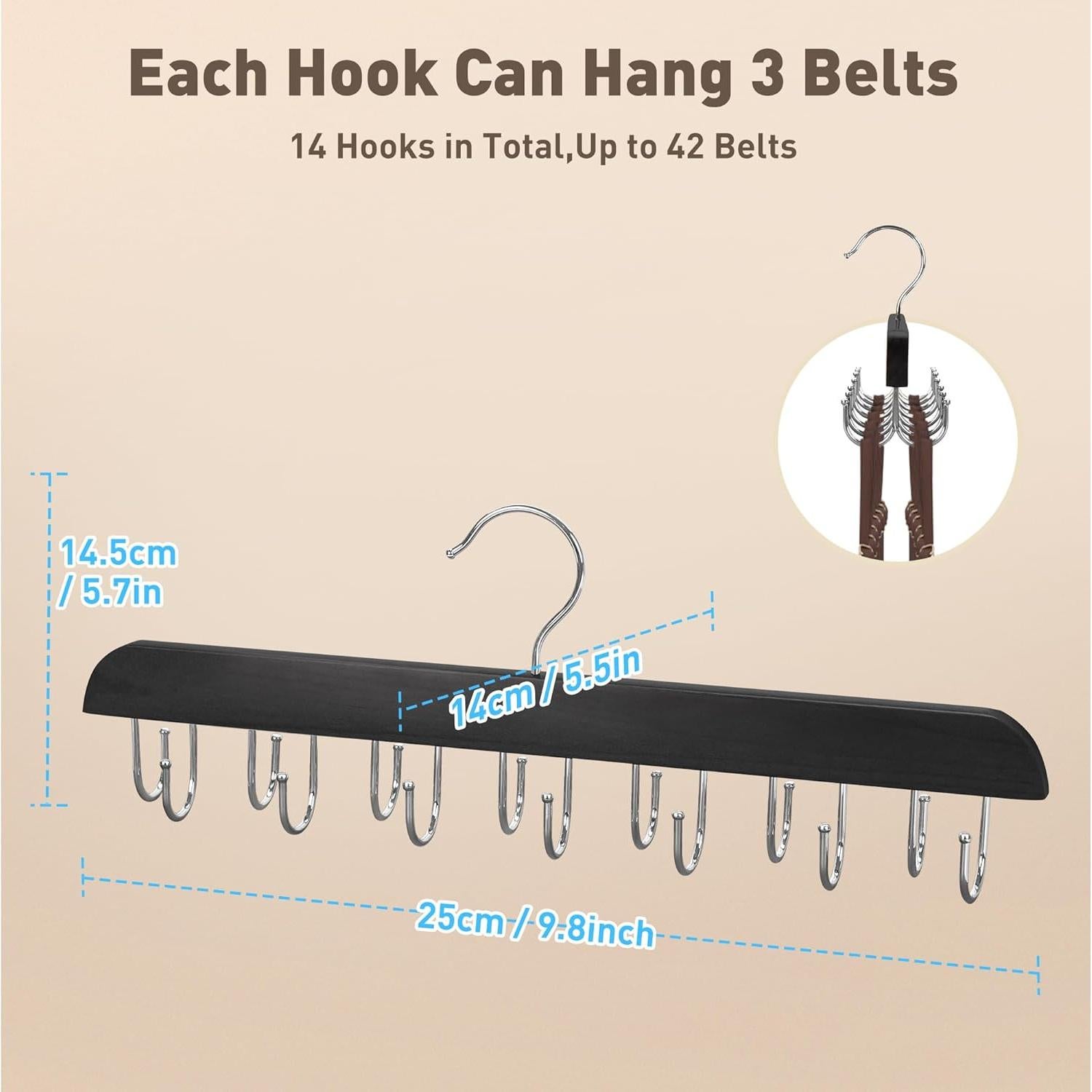 Perchero de Cinturones Taefuwr Negro, Soporte Giratorio 360°