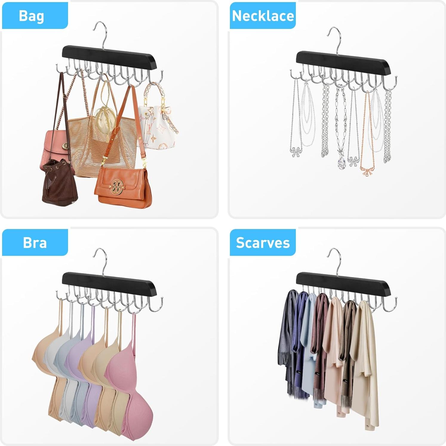 Perchero de Cinturones Taefuwr Negro, Soporte Giratorio 360°