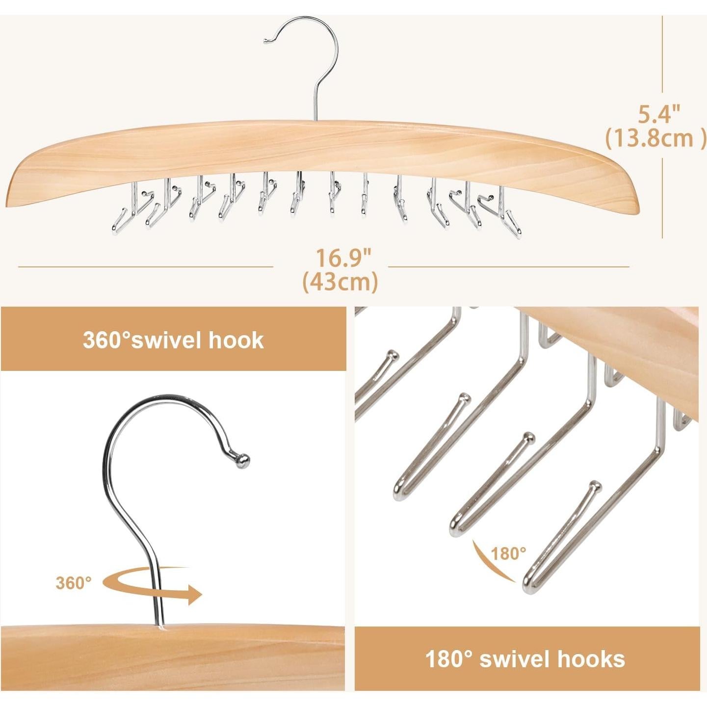 Perchero de Corbatas de Madera ManGotree con 24 Ganchos