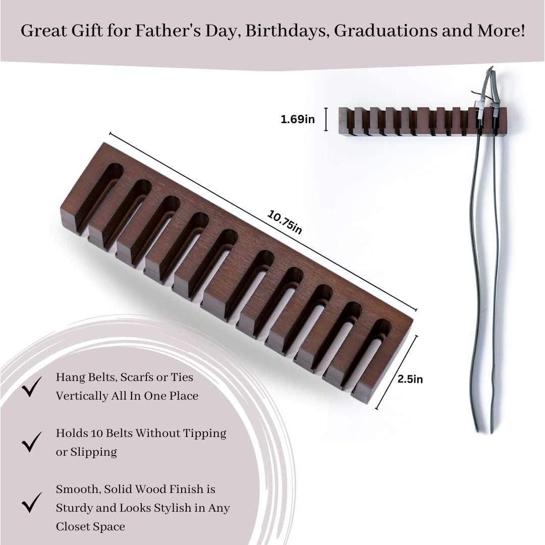 Perchero de Cinturones Coastal Tide de Madera Oscura - Soporte para 10 Cinturones