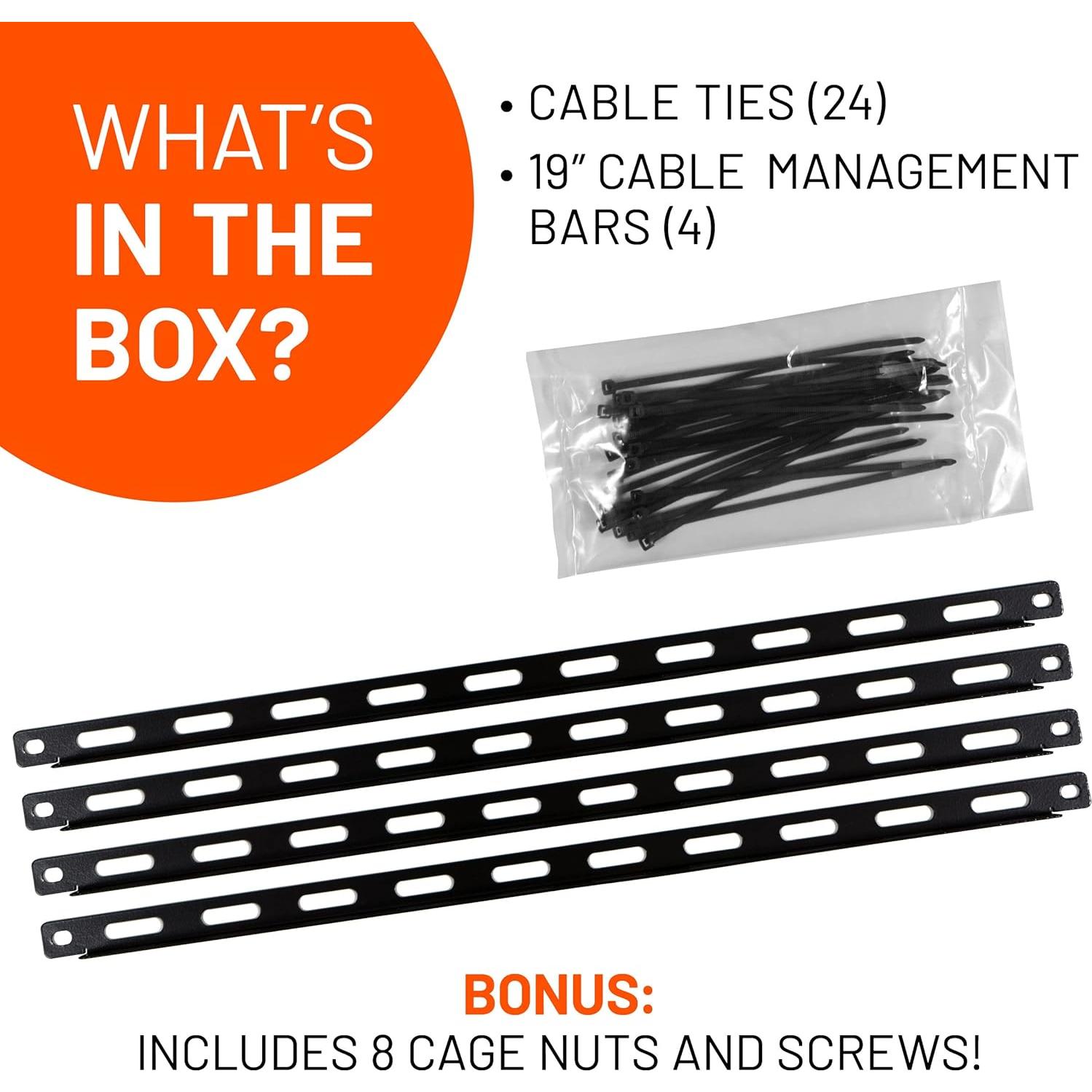 Kit de Gestión de Cables ECHOGEAR - 4 Barras 1U, 24 Bridas