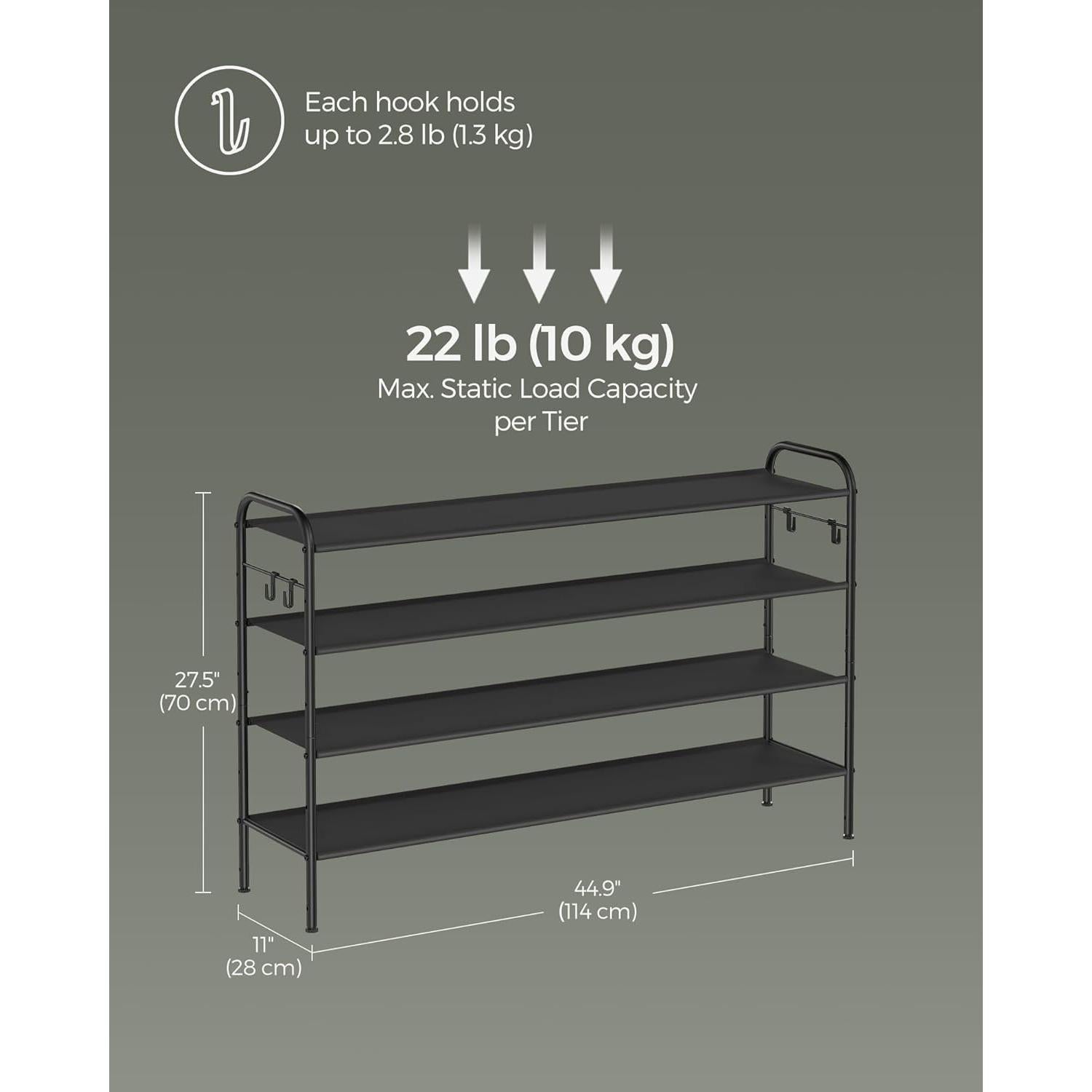 Estante para Zapatos SONGMICS Ajustable 4 Niveles Negro Tinta