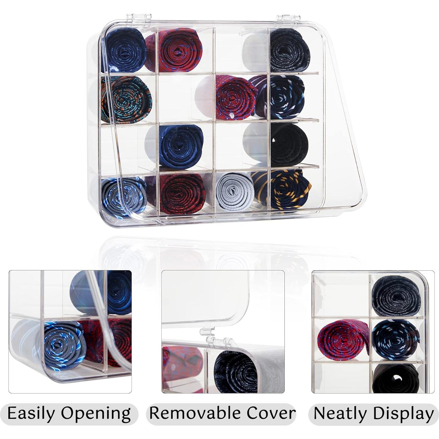 Organizador de Corbatas HUHYNN Acrílico Transparente 16 Compartimentos