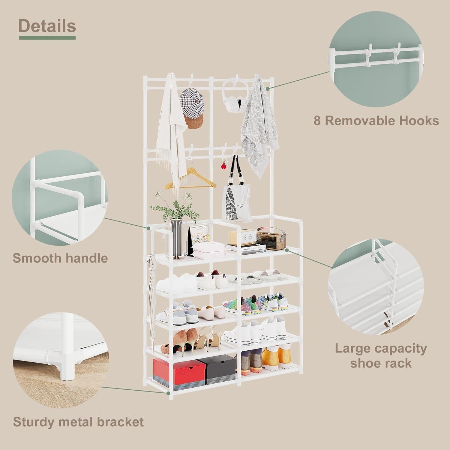 Perchero UDEAR de 5 Niveles con 9 Ganchos, Blanco