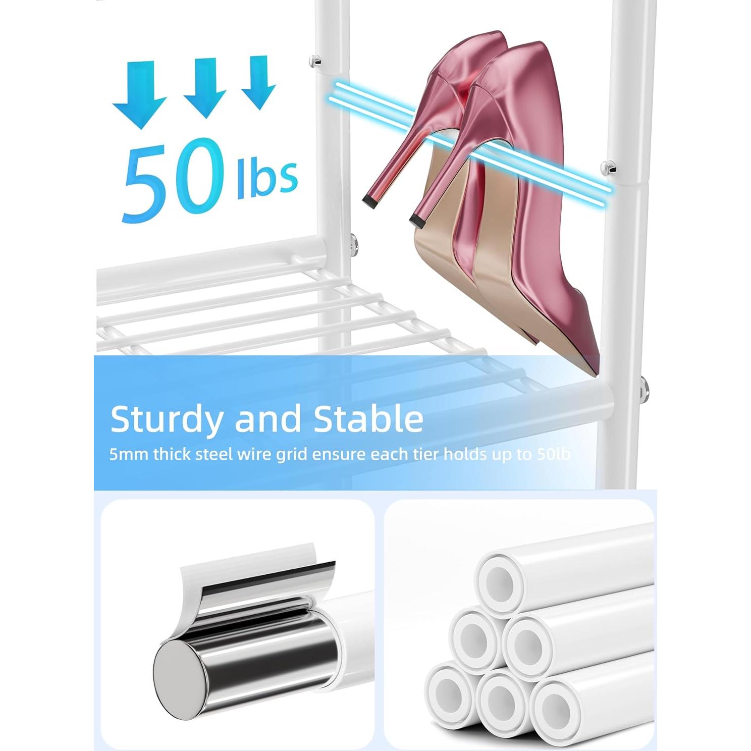 Estante de Zapatos de Metal MWQ 6 Niveles Blanco 68.58 cm