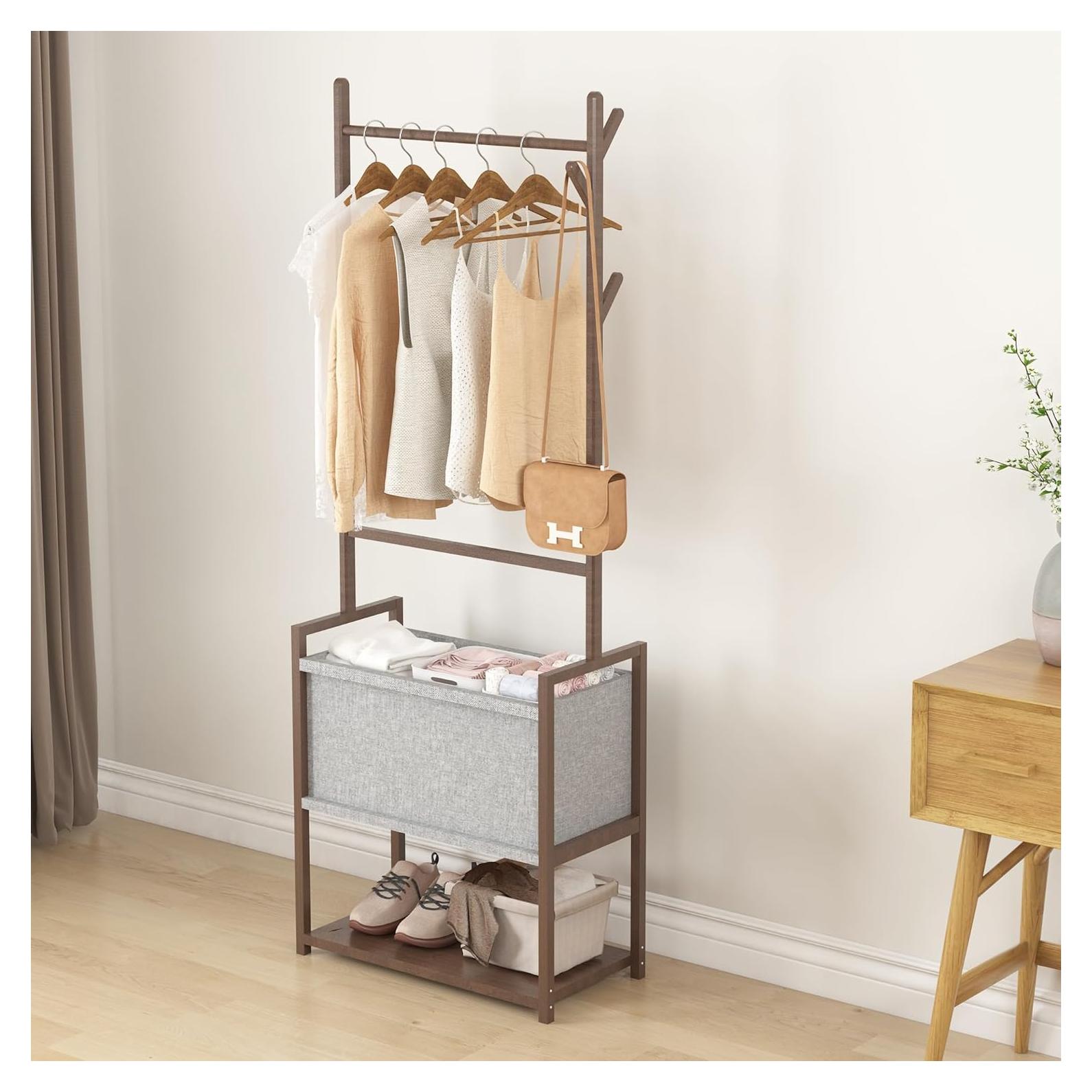 Perchero de Bambú O5ceanLuxe 165 cm con Estantes y Bolsa