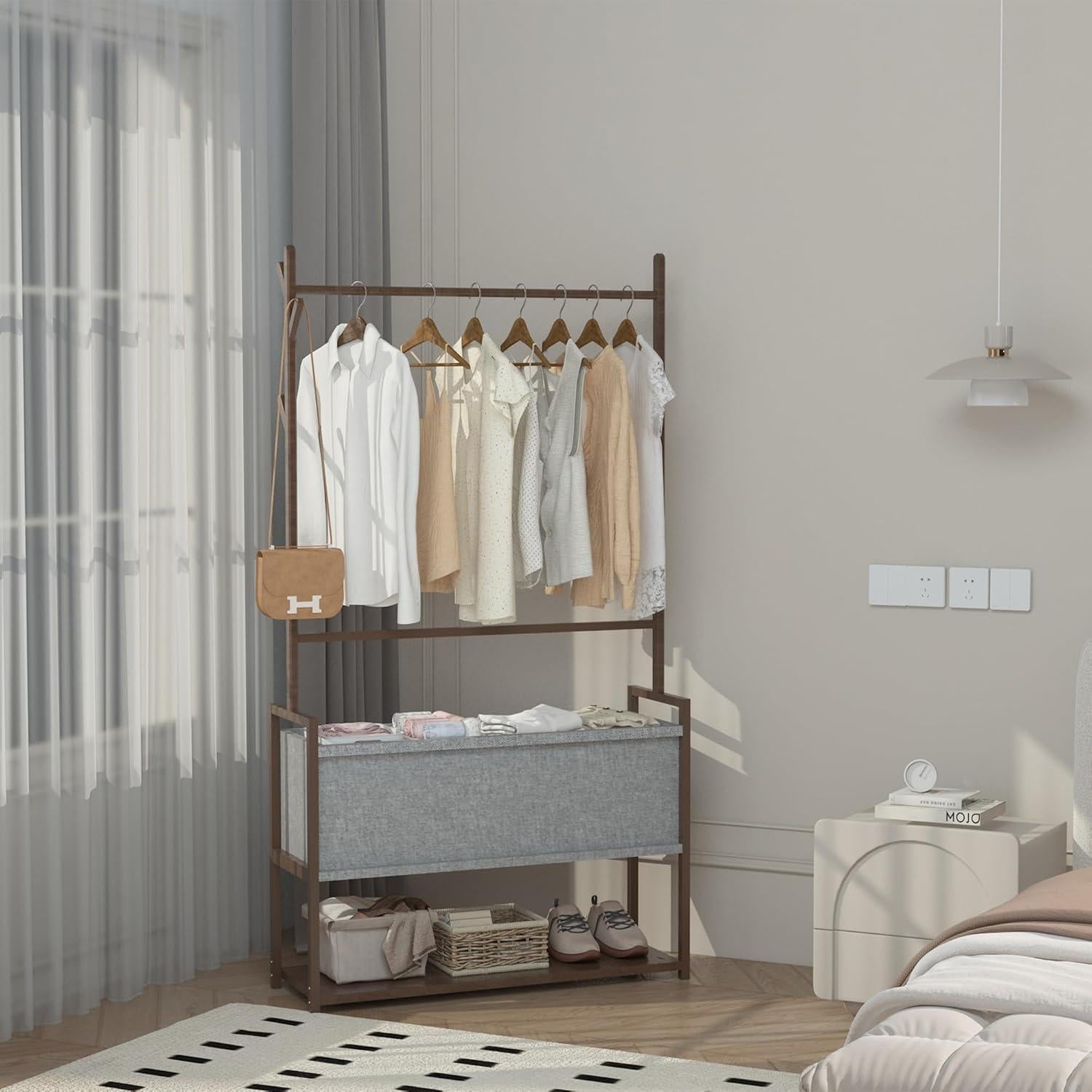 Perchero de Bambú O5ceanLuxe 165 cm con Estantes y Bolsa