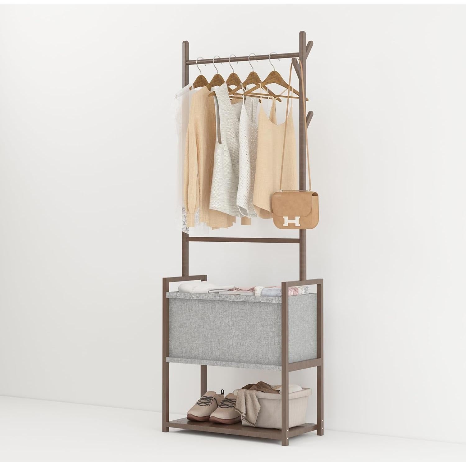 Perchero de Bambú O5ceanLuxe 165 cm con Estantes y Bolsa