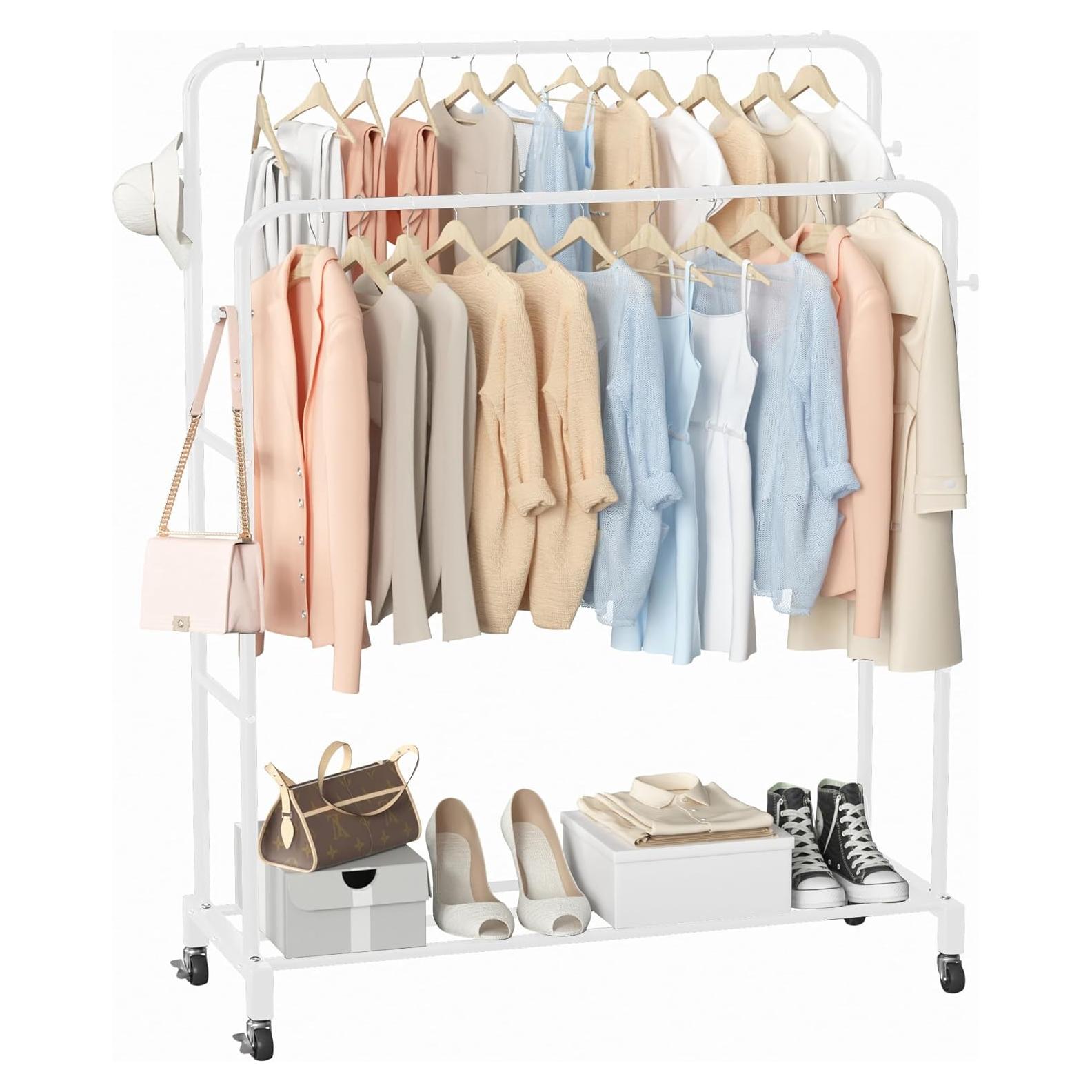 Perchero Doble Sooyee con Ruedas y 3 Niveles Blanco