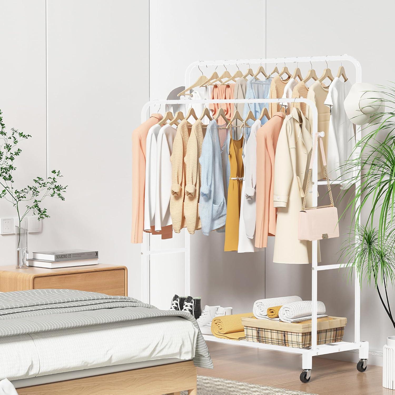 Perchero Doble Sooyee con Ruedas y 3 Niveles Blanco