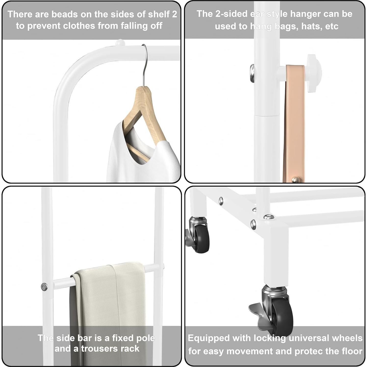 Perchero Doble Sooyee con Ruedas y 3 Niveles Blanco