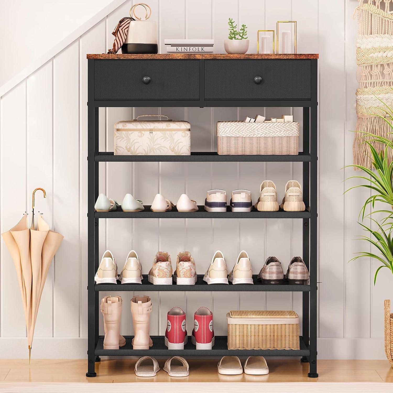 Estante para Zapatos Usikey 5 Niveles con 2 Cajones Negro