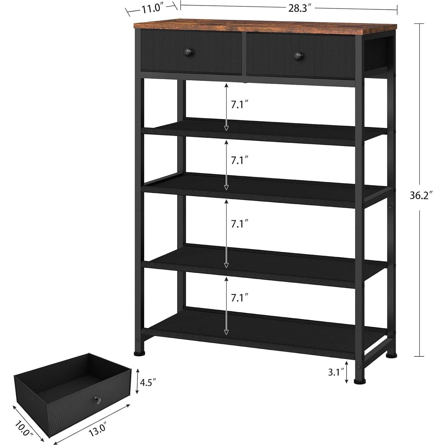 Estante para Zapatos Usikey 5 Niveles con 2 Cajones Negro