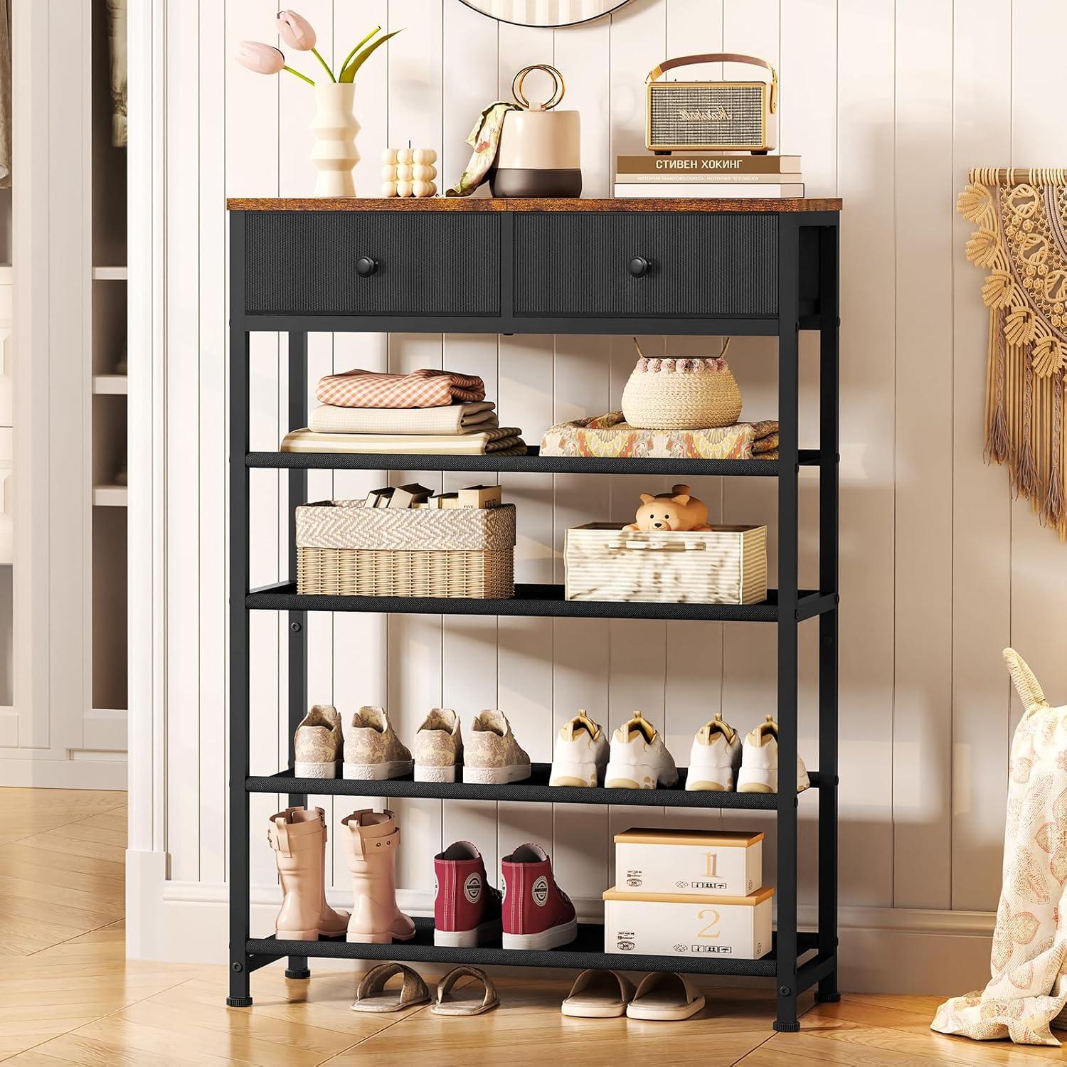 Estante para Zapatos Usikey 5 Niveles con 2 Cajones Negro