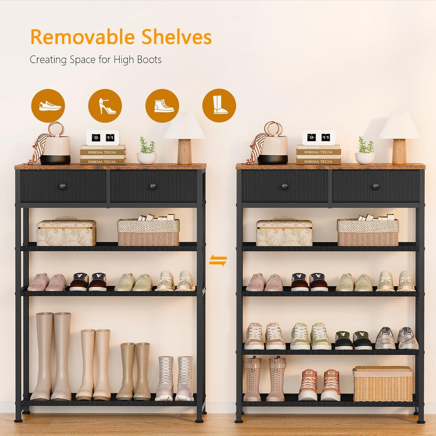 Estante para Zapatos Usikey 5 Niveles con 2 Cajones Negro