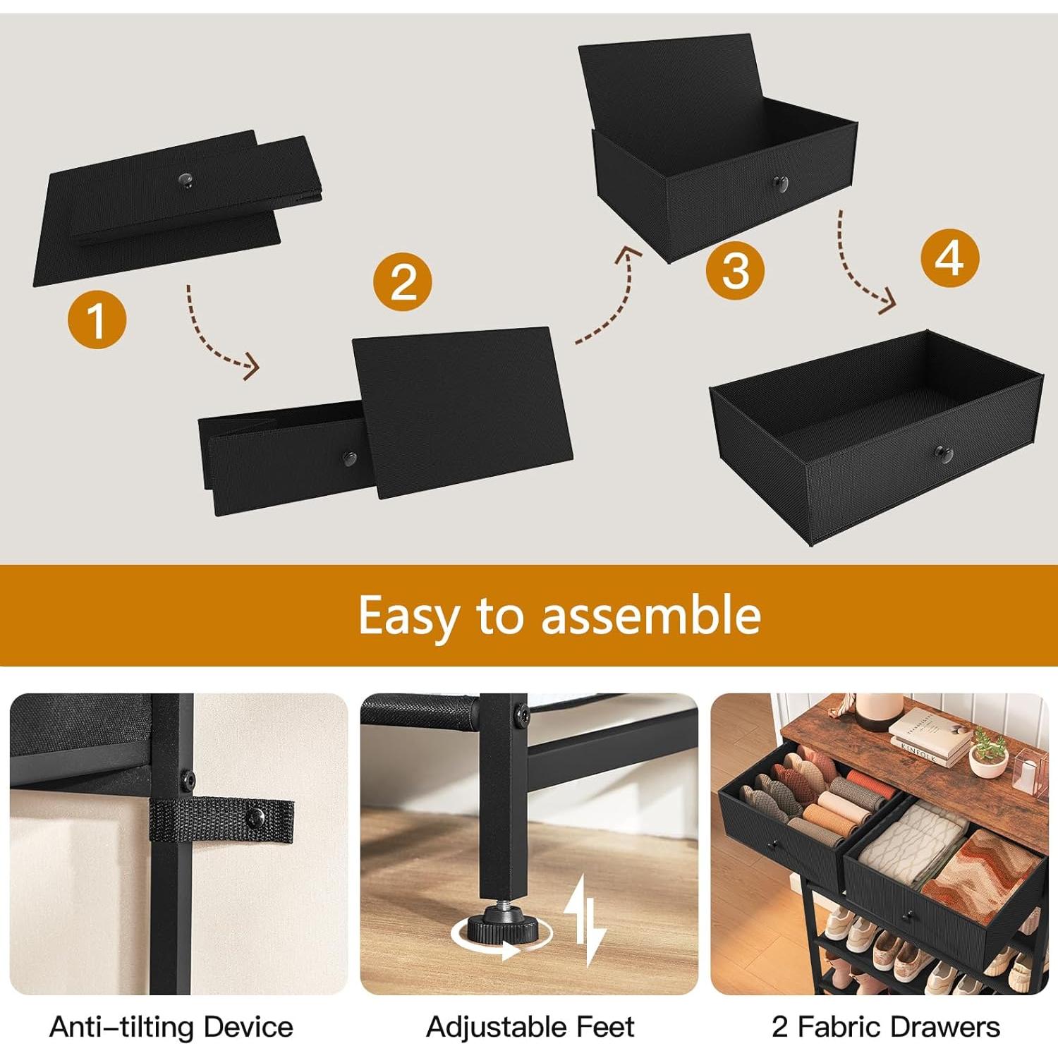 Estante para Zapatos Usikey 5 Niveles con 2 Cajones Negro