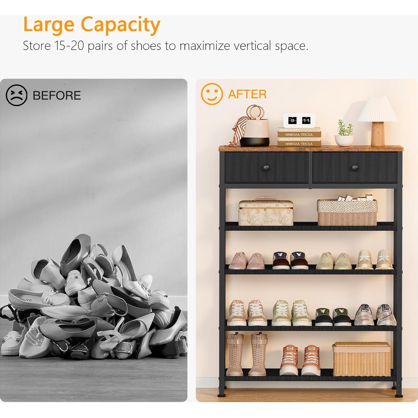 Estante para Zapatos Usikey 5 Niveles con 2 Cajones Negro