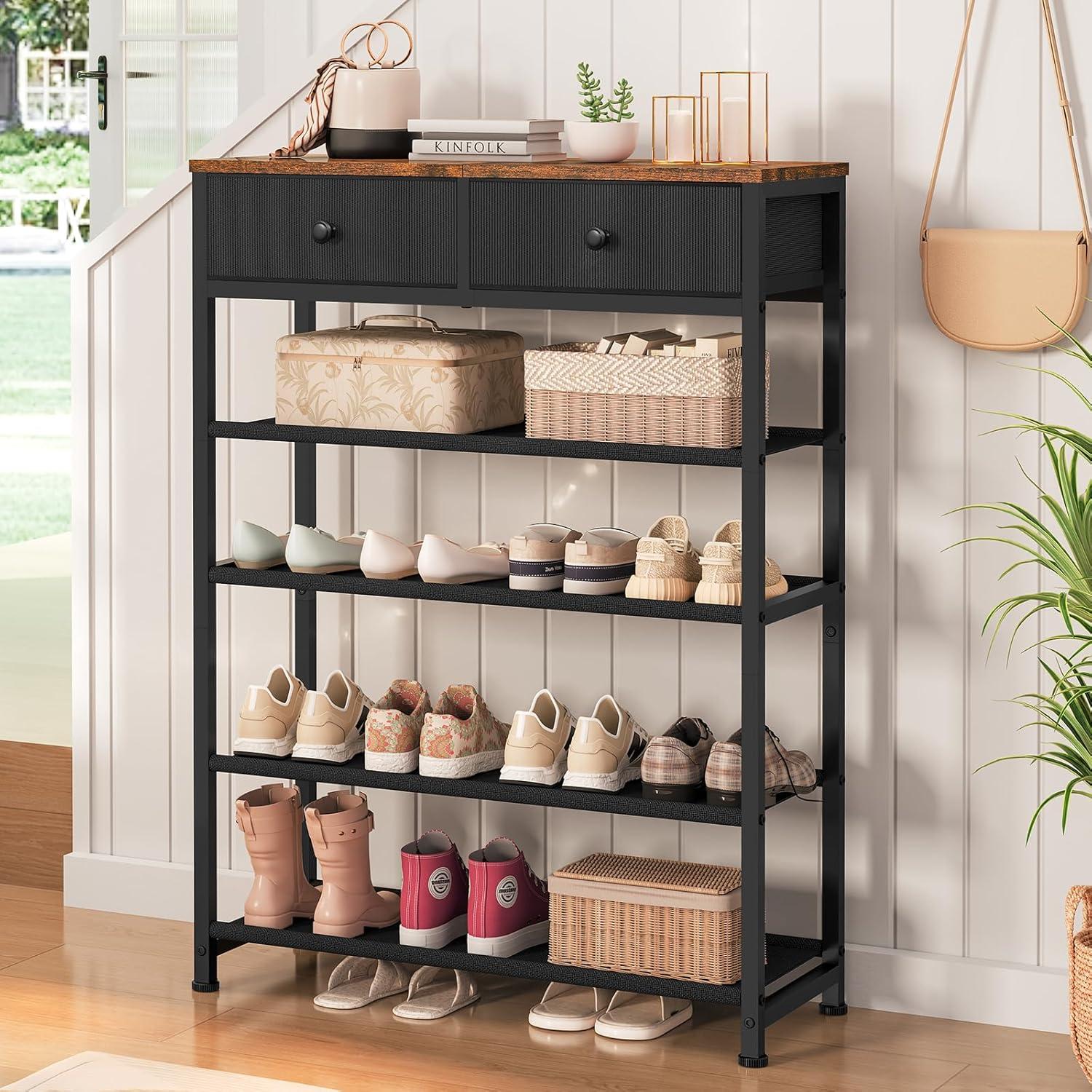 Estante para Zapatos Usikey 5 Niveles con 2 Cajones Negro