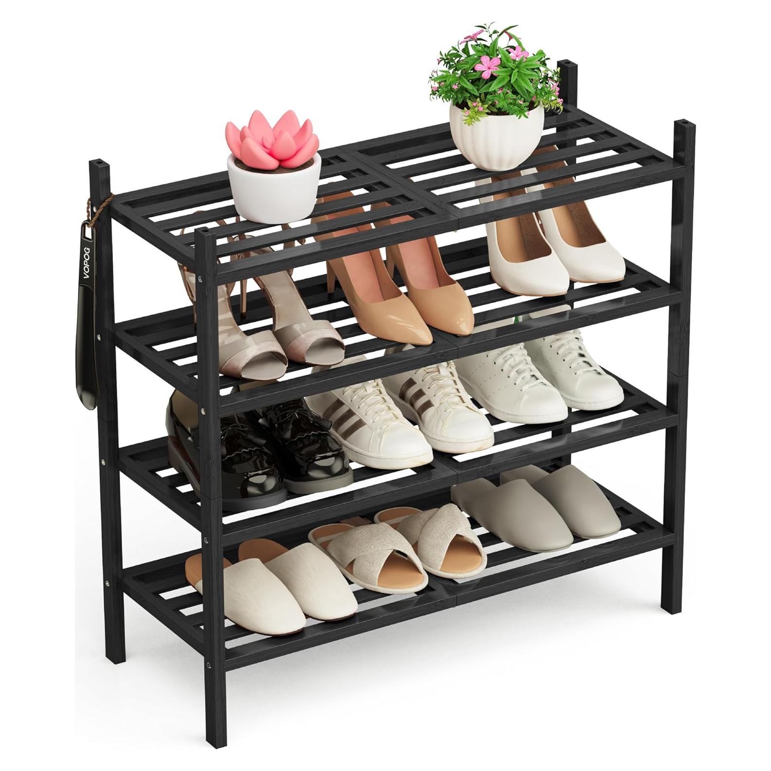 Organizador de Zapatos de Bambú VOPOG 4 Niveles Negro