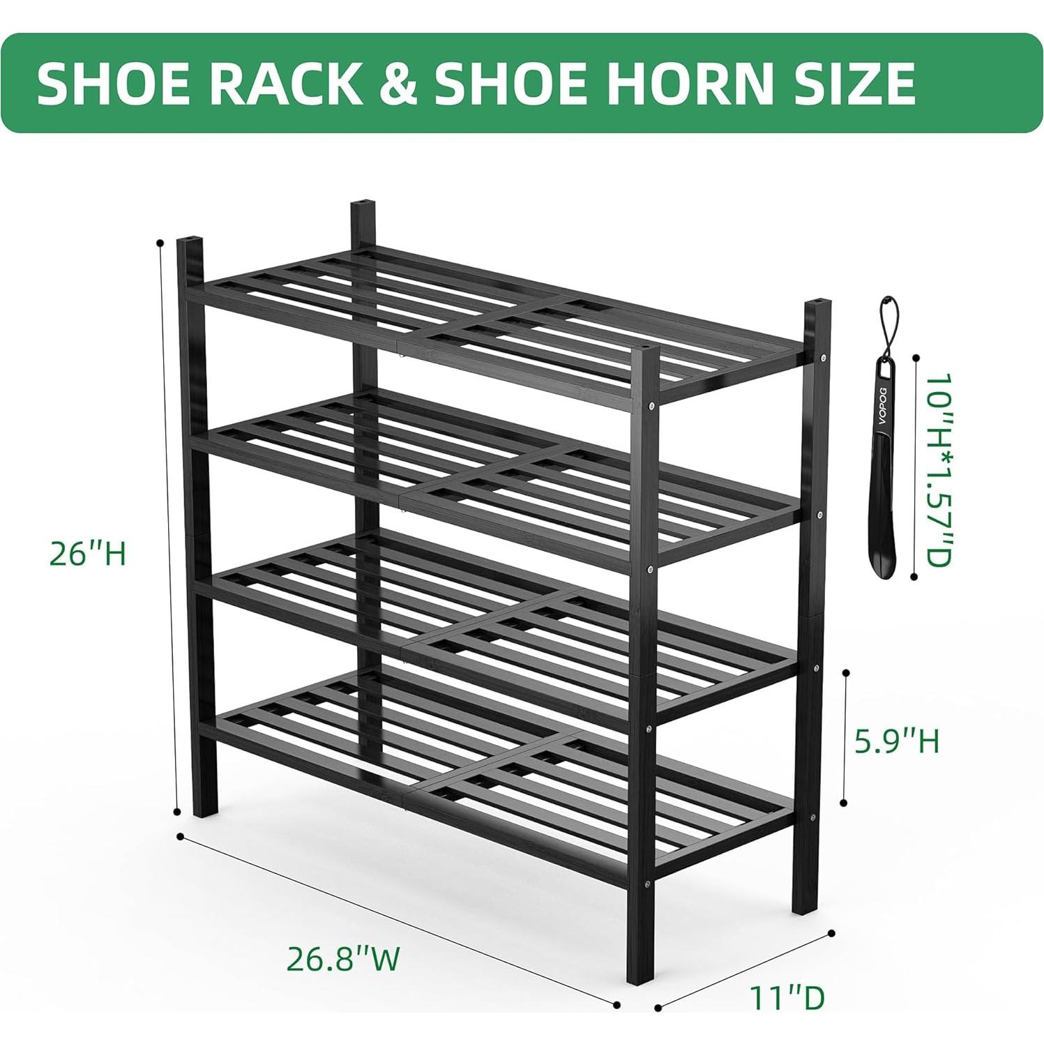 Organizador de Zapatos de Bambú VOPOG 4 Niveles Negro