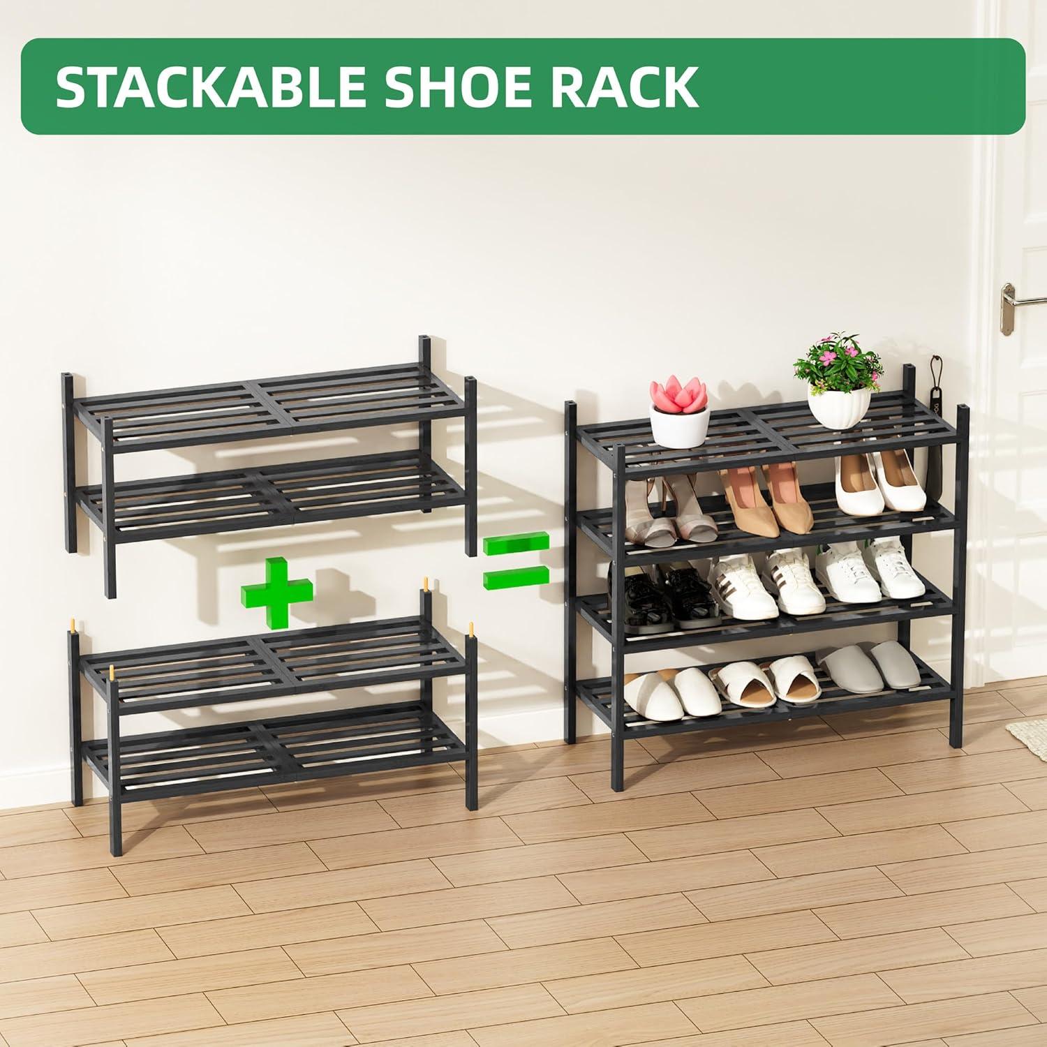 Organizador de Zapatos de Bambú VOPOG 4 Niveles Negro