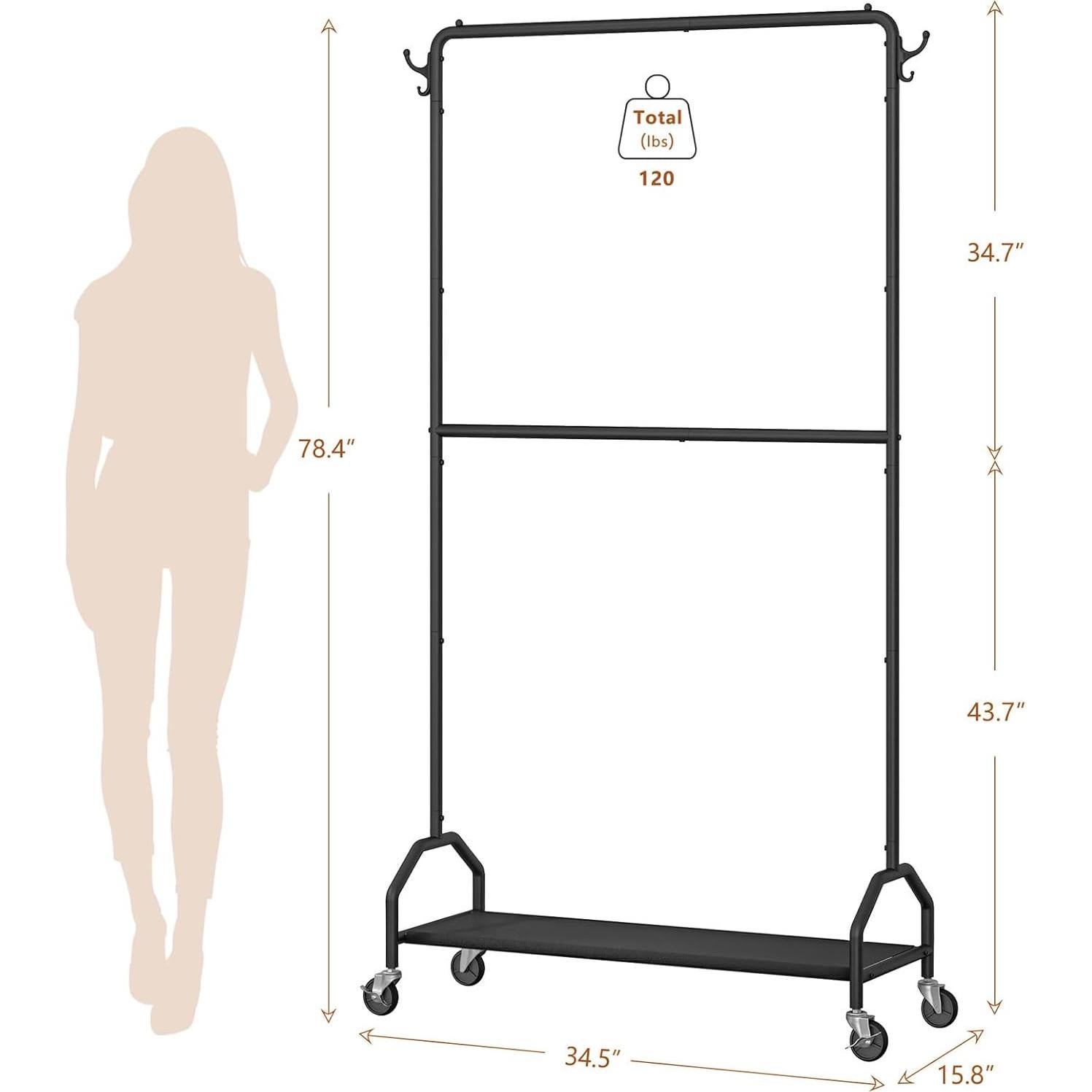 Perchero Doble Wiracks con Ruedas 130kg 87.6x40.1x200.7cm