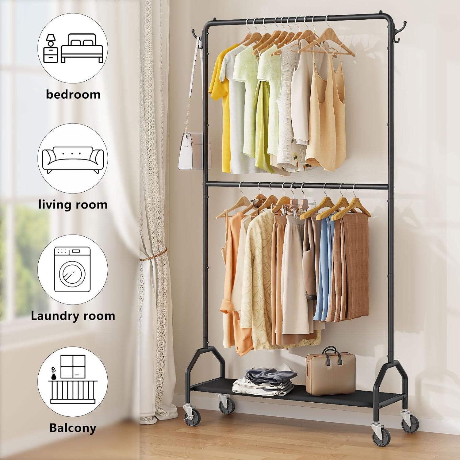 Perchero Doble Wiracks con Ruedas 130kg 87.6x40.1x200.7cm