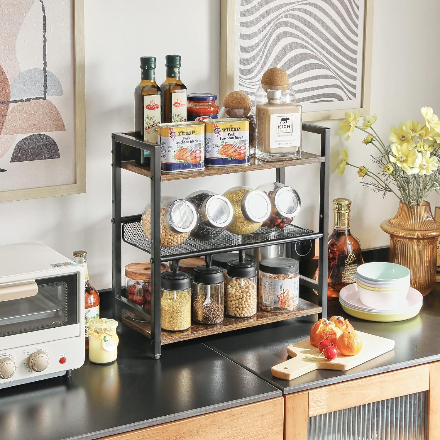 Estante de Especias IBUYKE 3 Niveles Madera Marrón Rústico