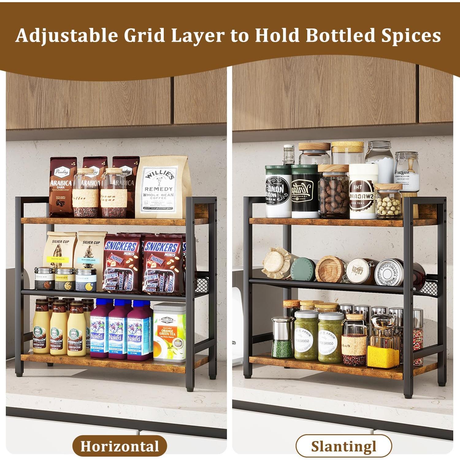 Estante de Especias IBUYKE 3 Niveles Madera Marrón Rústico