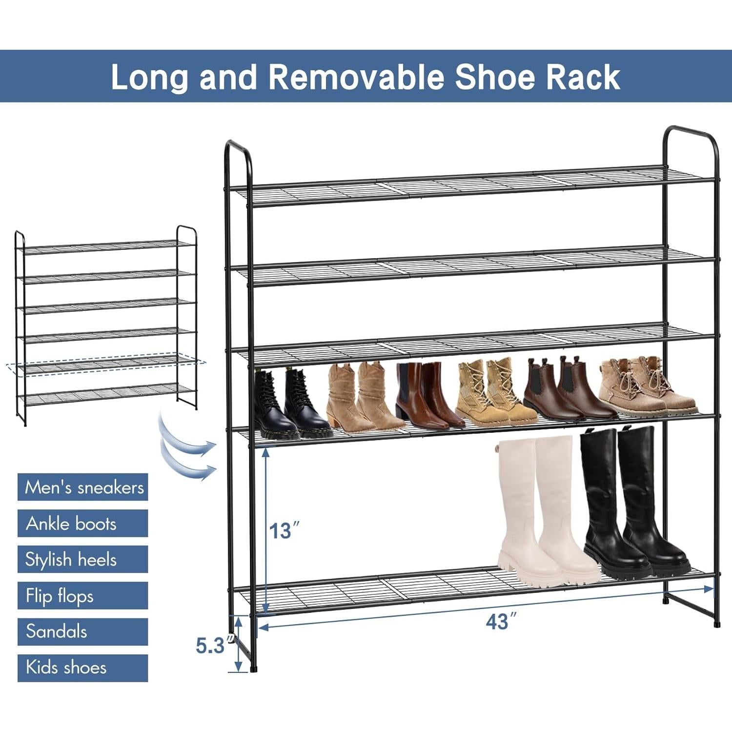 Estante de Zapatos KEETDY 6 Niveles Metal Negro 42 Pares