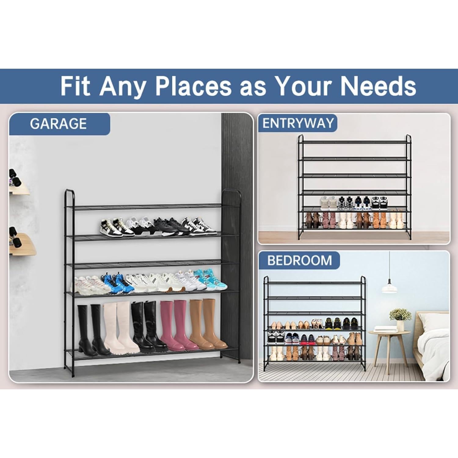 Estante de Zapatos KEETDY 6 Niveles Metal Negro 42 Pares