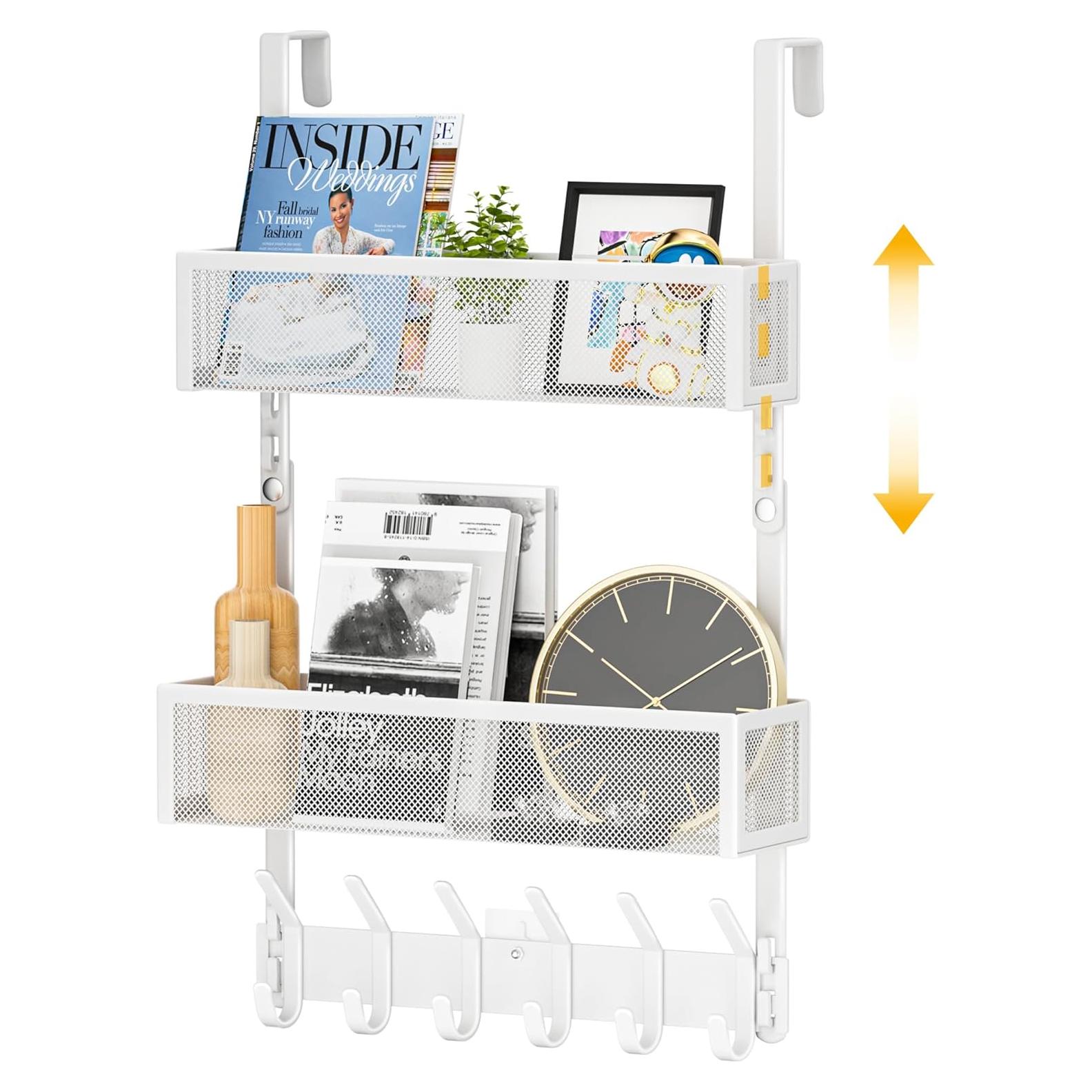 Organizador de Puerta LUCYCAZ con 10 Ganchos y 2 Cestas Blancas