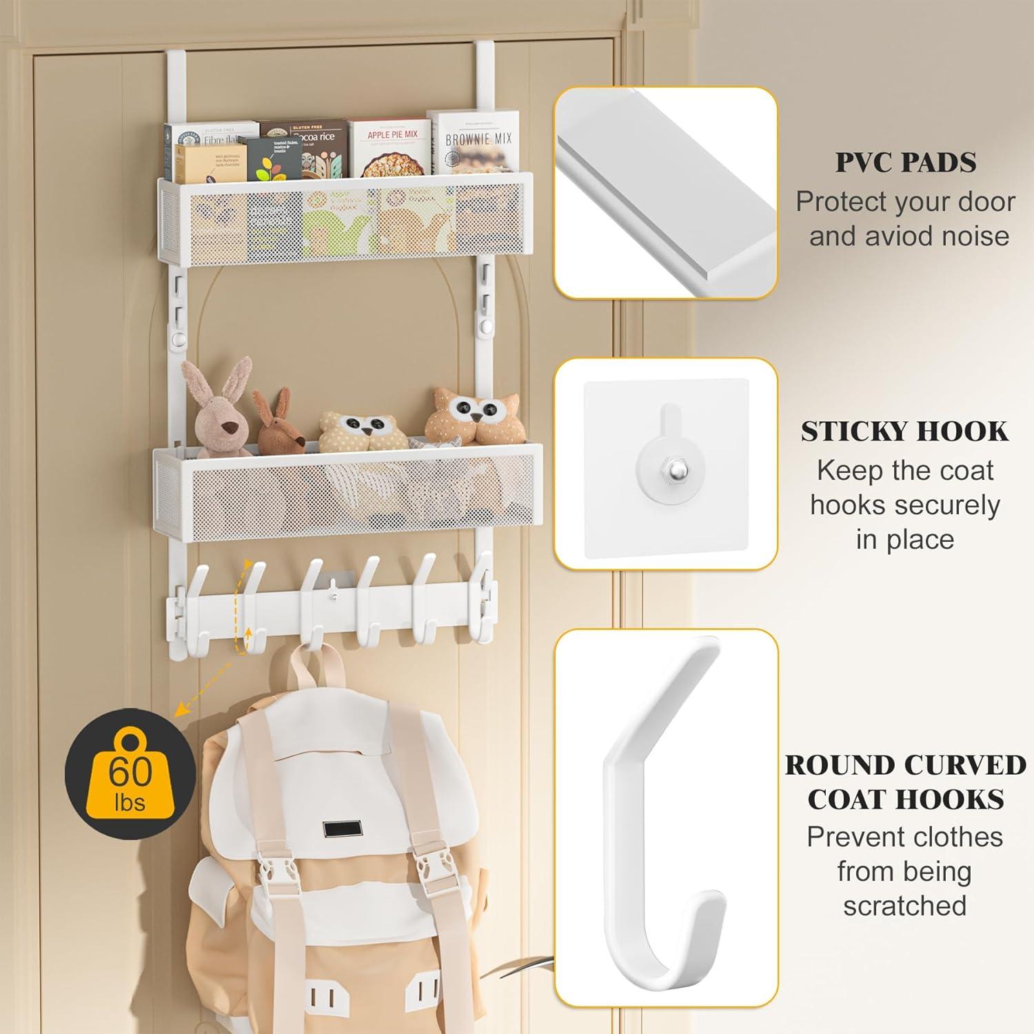 Organizador de Puerta LUCYCAZ con 10 Ganchos y 2 Cestas Blancas