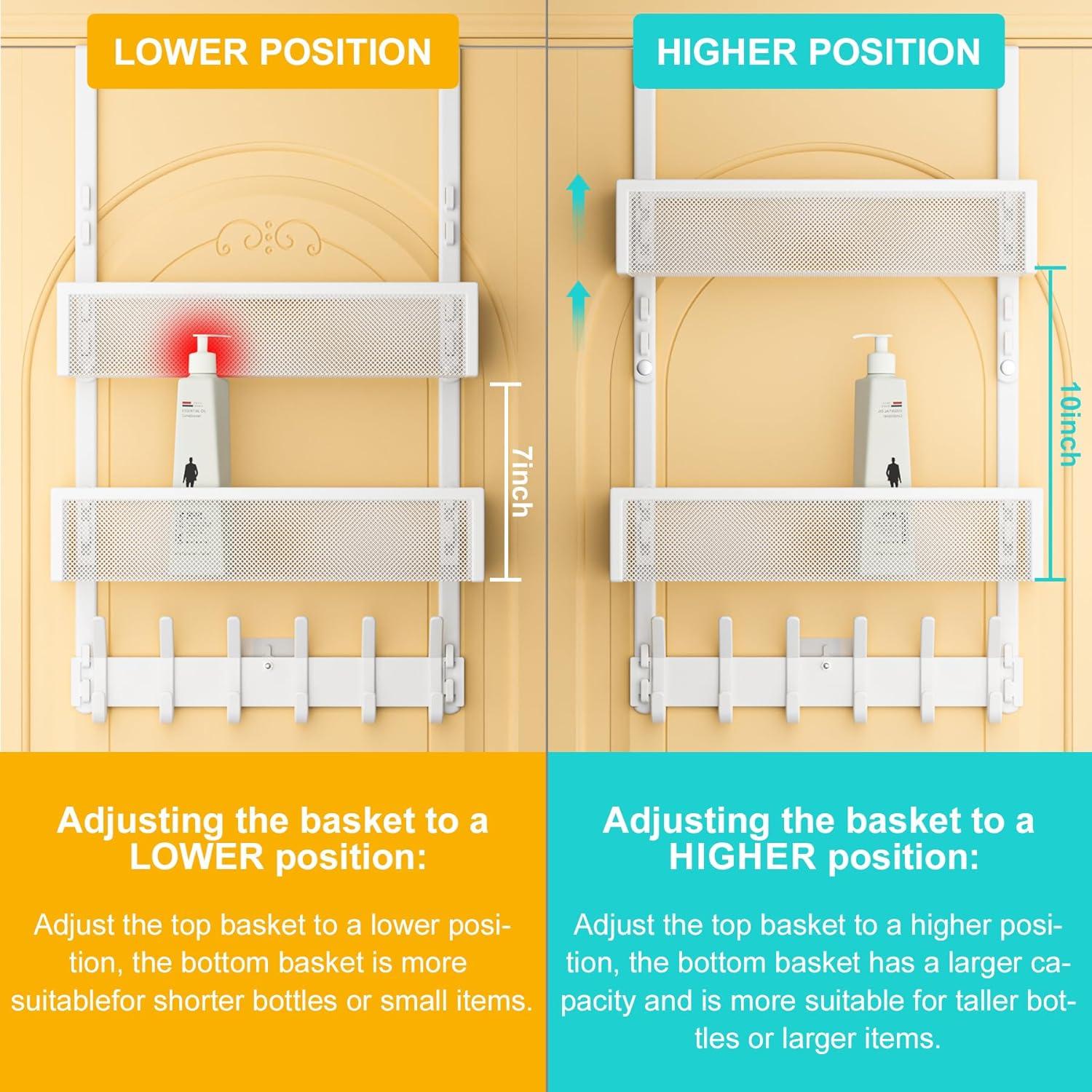 Organizador de Puerta LUCYCAZ con 10 Ganchos y 2 Cestas Blancas