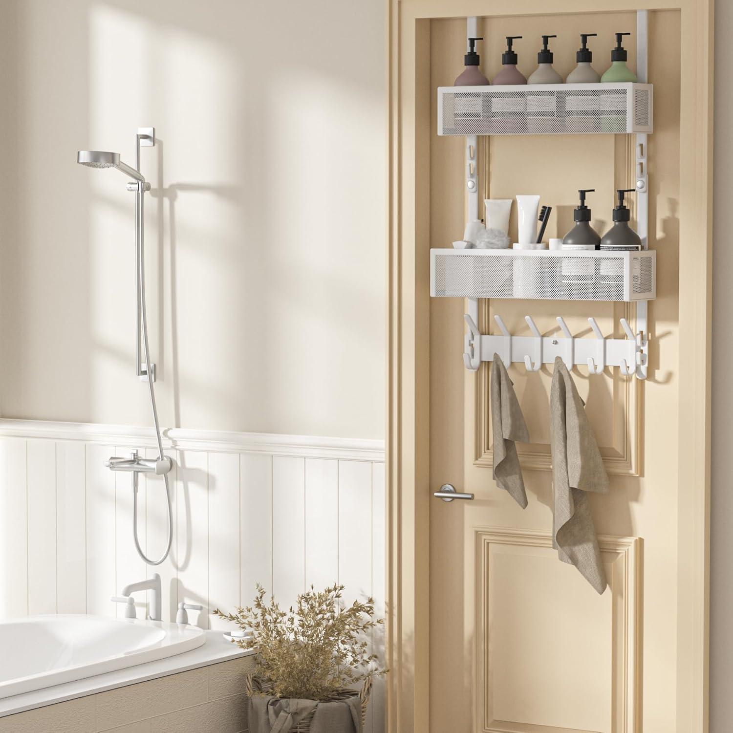 Organizador de Puerta LUCYCAZ con 10 Ganchos y 2 Cestas Blancas