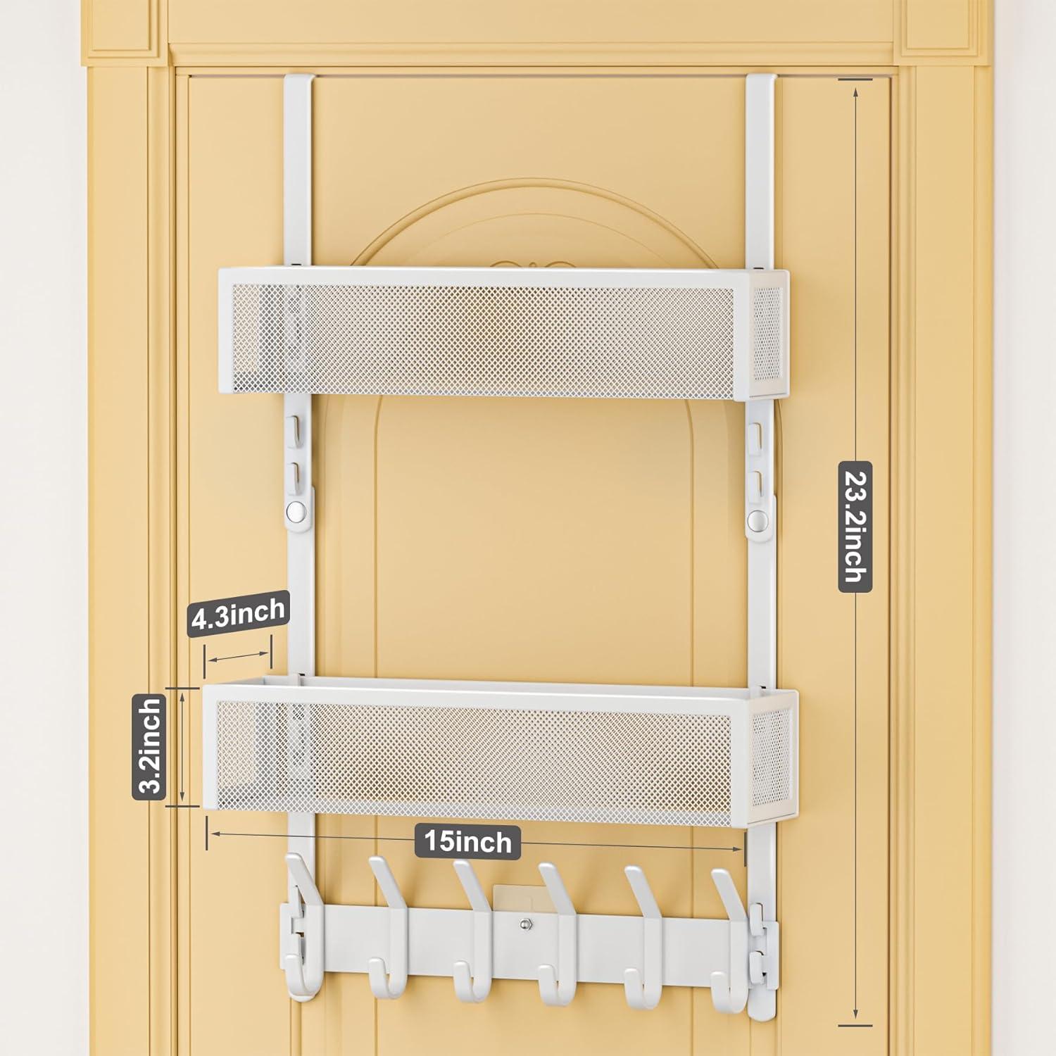 Organizador de Puerta LUCYCAZ con 10 Ganchos y 2 Cestas Blancas