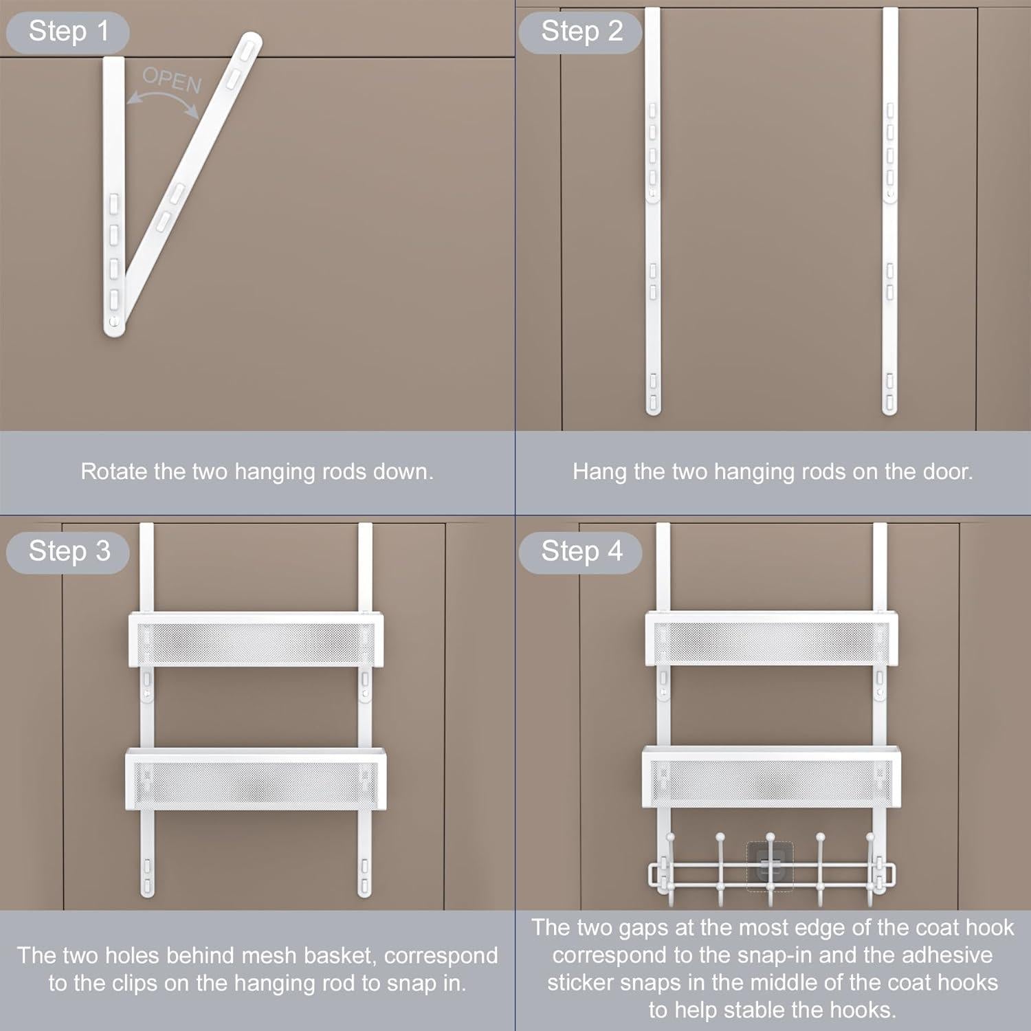 Organizador de Puerta Aimeaihe con 2 Cestas y 10 Ganchos Blanco