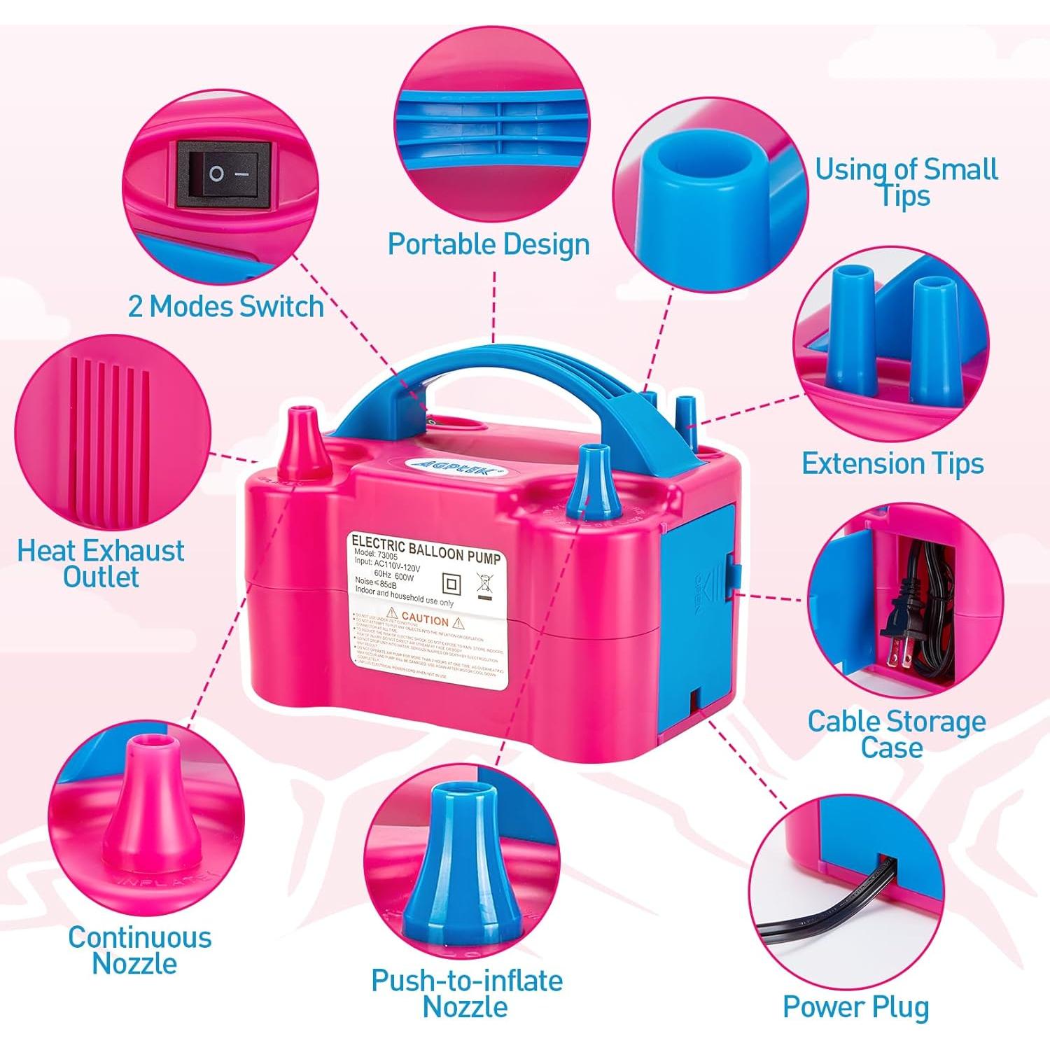 Bomba de Aire Eléctrica AGPTEK Rosa 600W Doble Boquilla