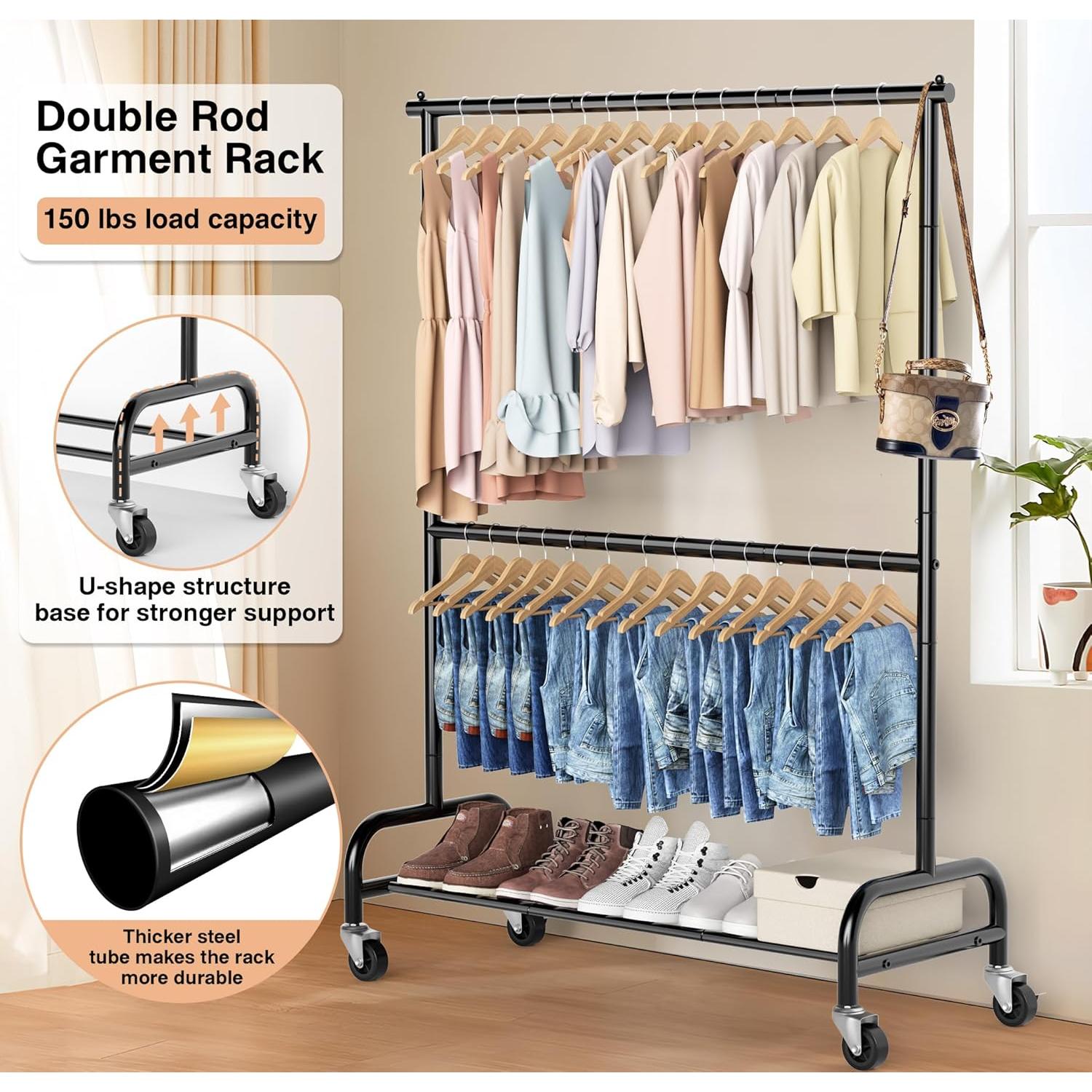 Perchero de Ropa Rodante MISSLO Ajustable Metal Negro 195.58 cm