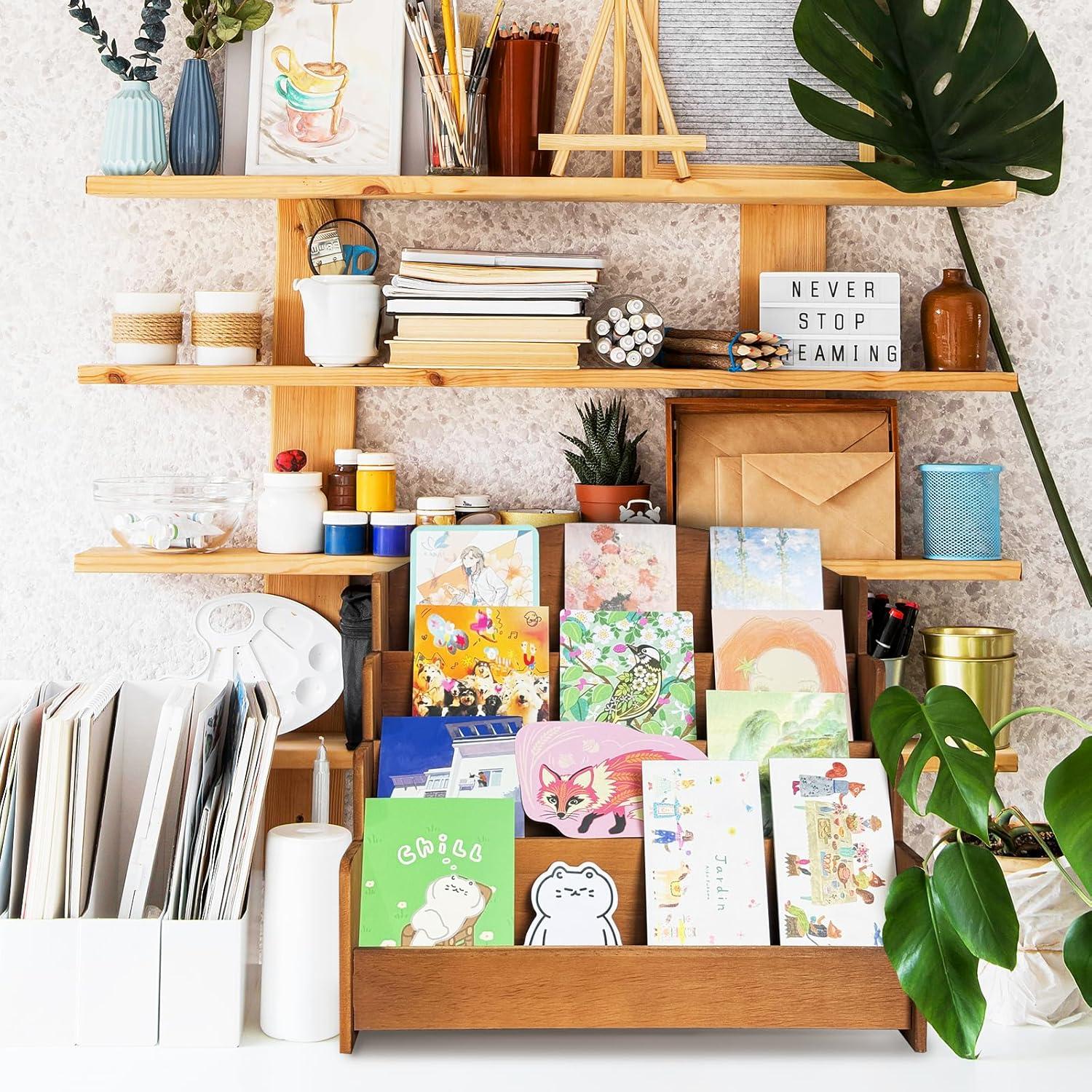 Soporte de Exhibición de Tarjetas de Felicitación de Madera 4 Niveles