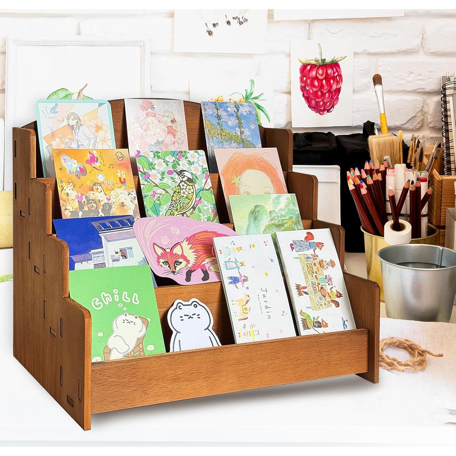 Soporte de Exhibición de Tarjetas de Felicitación de Madera 4 Niveles