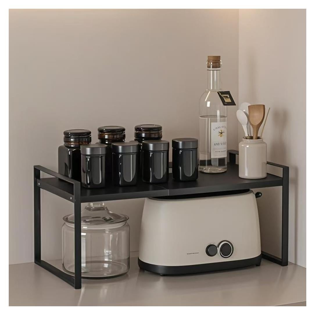 Estante de Microondas Ajustable de Metal Negro 2 Niveles