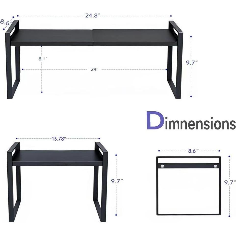Estante de Microondas Ajustable de Metal Negro 2 Niveles