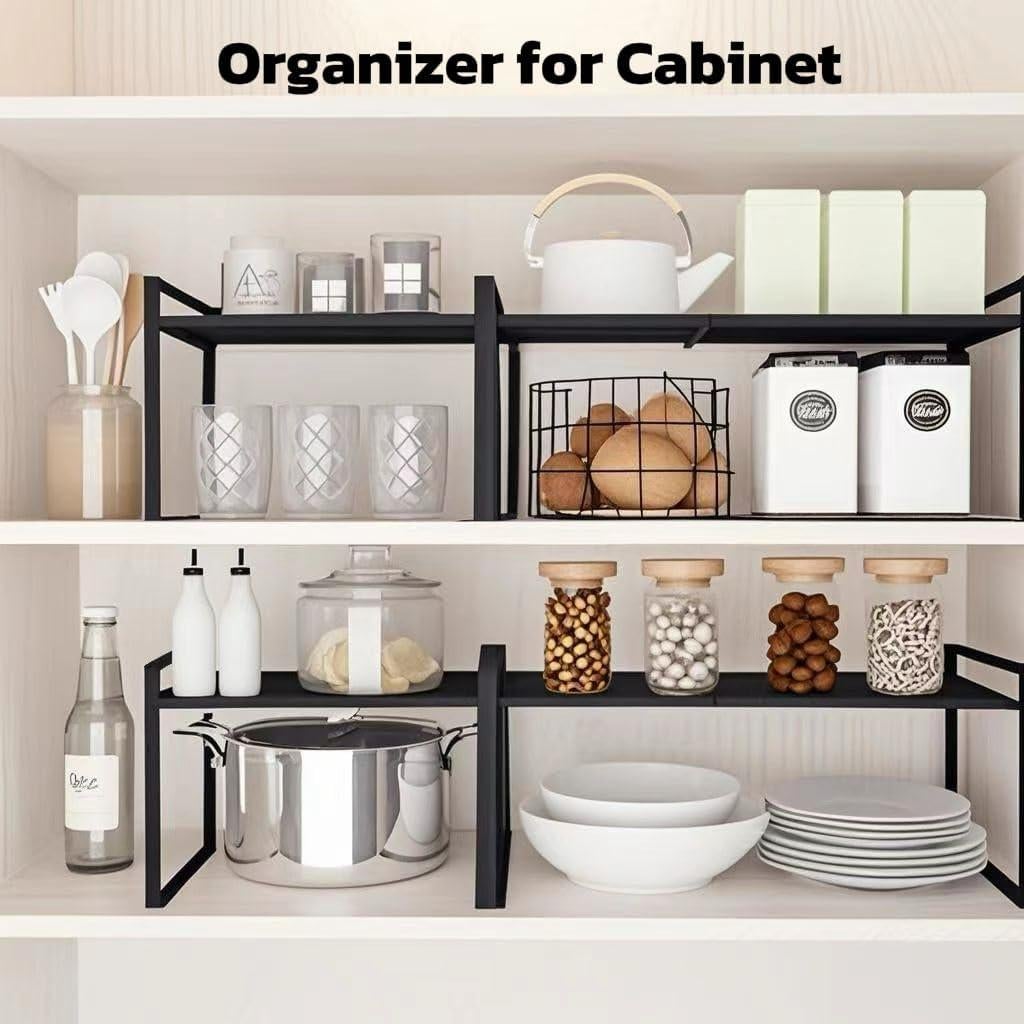 Estante de Microondas Ajustable de Metal Negro 2 Niveles