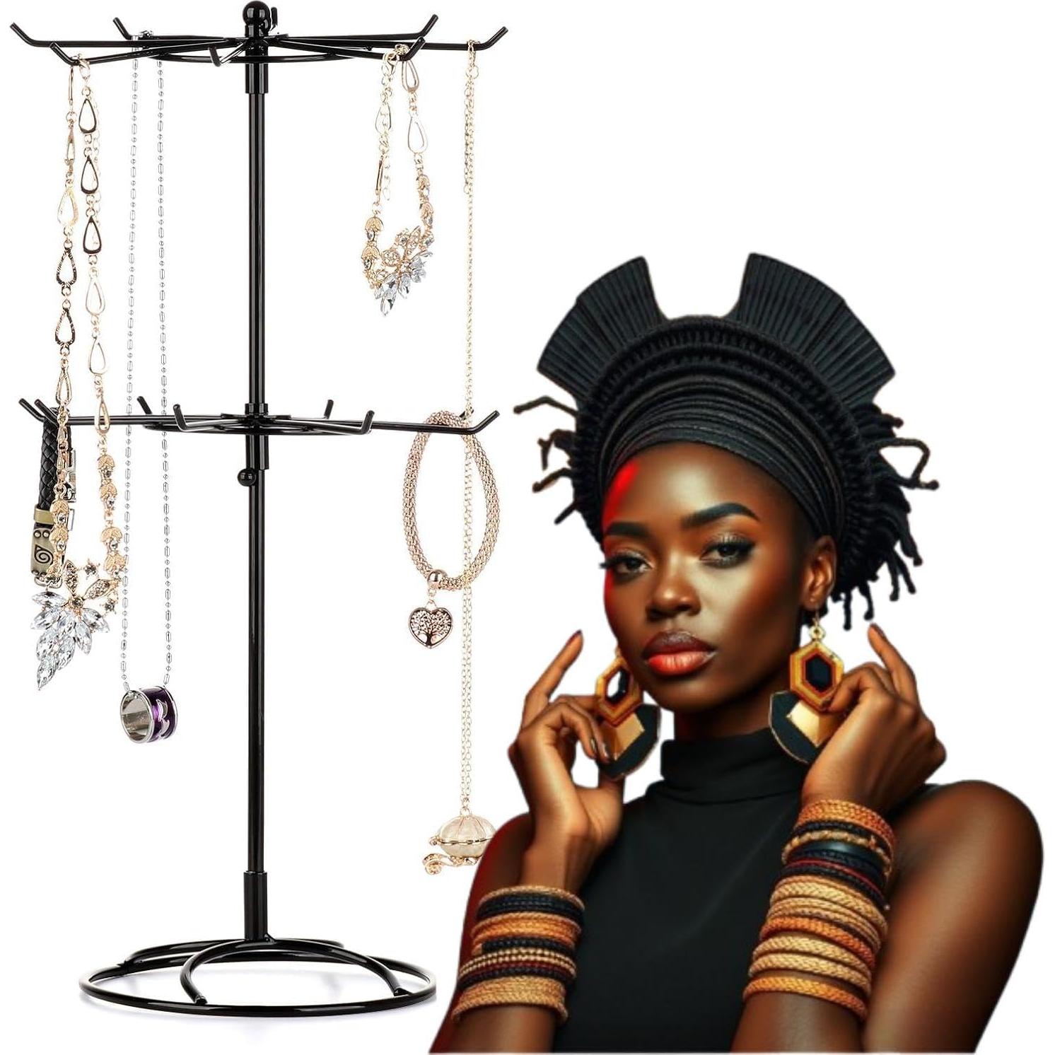 Soporte de Exhibición de Joyería Giratorio Eitonbu Negro 2 Niveles