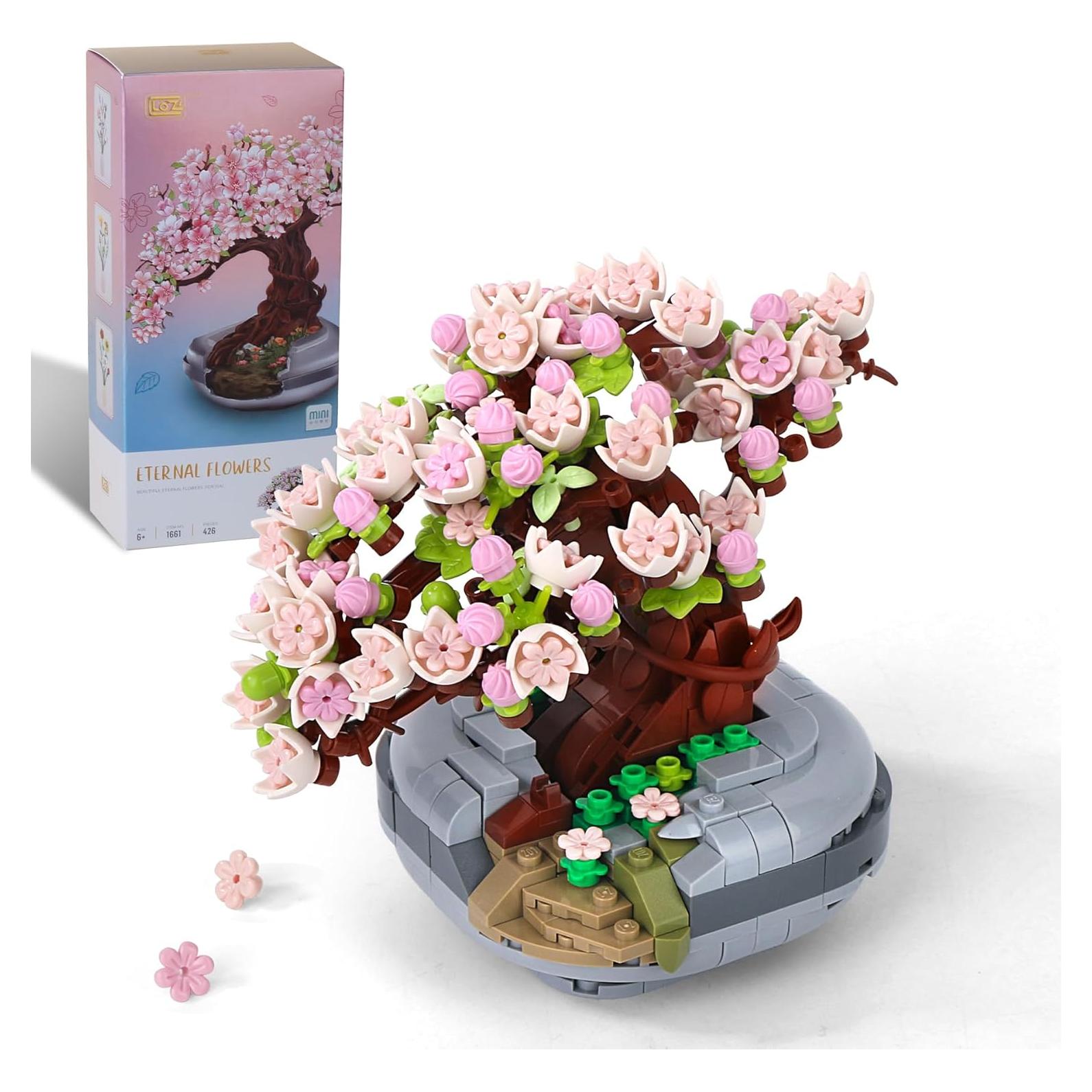Mini Bricks Cherry Blossoms Plant Building Kit,Bonsai DIY Simulating Plant Ecology Collection Building Toy,Bouquet Set Gifts for Adults, Children