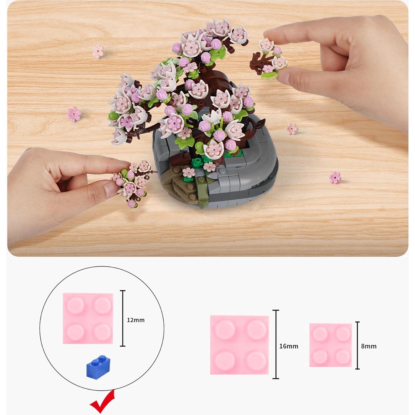 Mini Bricks Cherry Blossoms Plant Building Kit,Bonsai DIY Simulating Plant Ecology Collection Building Toy,Bouquet Set Gifts for Adults, Children
