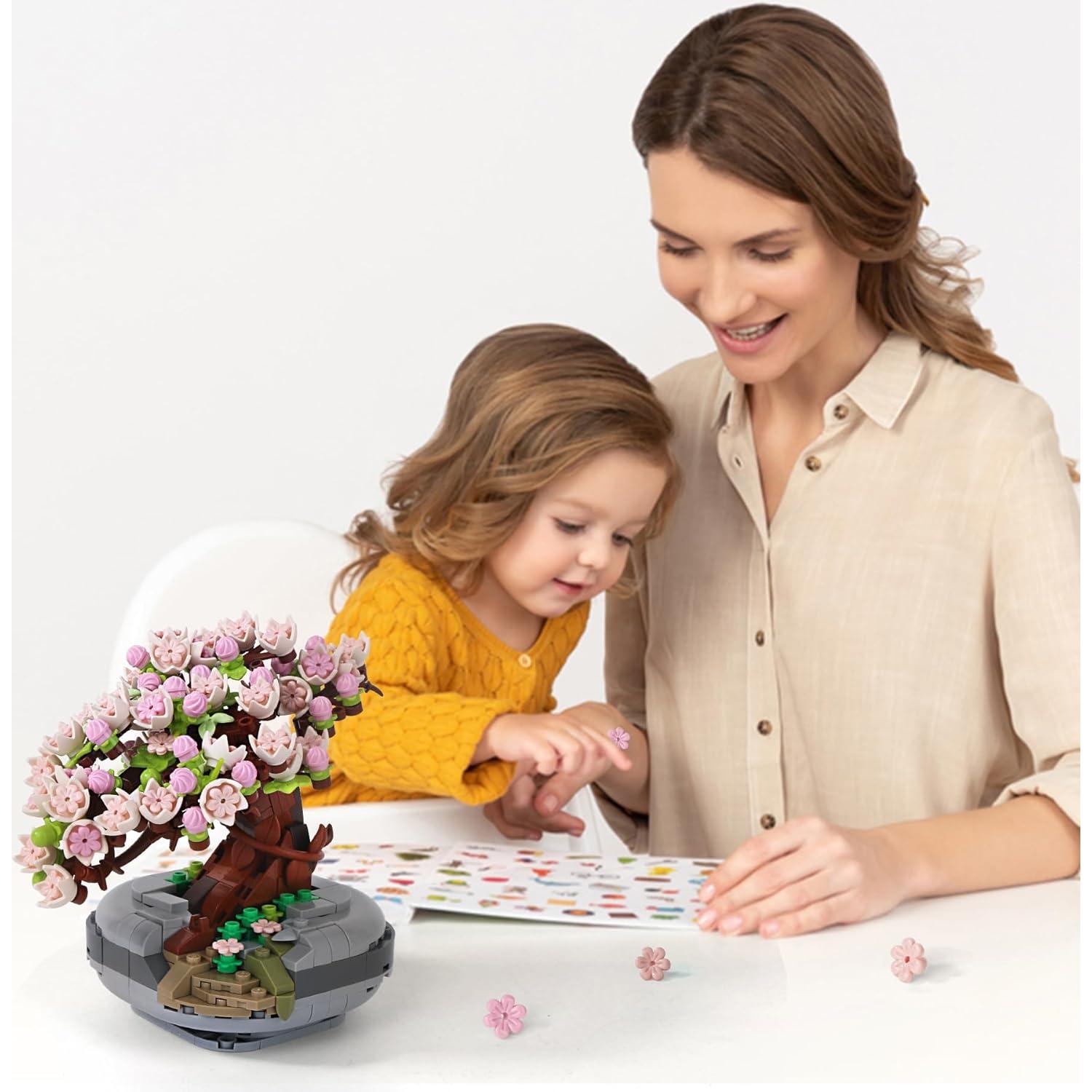 Mini Bricks Cherry Blossoms Plant Building Kit,Bonsai DIY Simulating Plant Ecology Collection Building Toy,Bouquet Set Gifts for Adults, Children